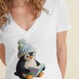 Cute Penguin Reading Book Faux-Crochet Print Women's Jersey Short Sleeve Deep V-Neck Tshirt Cute Penguin Reading Book Faux-Crochet Print Women's Jersey Short Sleeve Deep V-Neck Tshirt