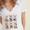 Cute Teacher Bunny Rabbit Reading Easter Bunnies Book Lovers Women's Jersey Short Sleeve Deep V-Neck Tshirt