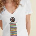 Cute Wiener Dog Dachshund Reading On Pile Of Books Women's Jersey Short Sleeve Deep V-Neck Tshirt