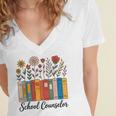 Cute Wildflower Book School Counseling Life School Counselor Women's Jersey Short Sleeve Deep V-Neck Tshirt
