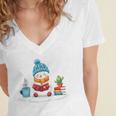 Cute Winter Cozy Snowman Reading Book Lovers Xmas Snowman Women's Jersey Short Sleeve Deep V-Neck Tshirt