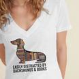 Dachshund Dog Dachshund Decor Books Nerds Dachshund Women's Jersey Short Sleeve Deep V-Neck Tshirt