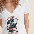 Dark Romance Romantasy Easily Distracted By Dragons & Books Women's Jersey Short Sleeve Deep V-Neck Tshirt
