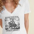 Defend Your Local Public Library Cat Knight Book Lover Women's Jersey Short Sleeve Deep V-Neck Tshirt
