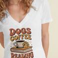 Dogs Coffee Reading Book Lover Women's Jersey Short Sleeve Deep V-Neck Tshirt
