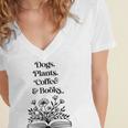 Dogs Plants Coffee Books Book Lover Dog Lover Reading Women's Jersey Short Sleeve Deep V-Neck Tshirt