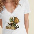 Dragon Bookworm Reading Book Graphic Women's Jersey Short Sleeve Deep V-Neck Tshirt