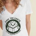 Earth Day 2025 Save Earth It´s Only Planet With Books Reader Women's Jersey Short Sleeve Deep V-Neck Tshirt