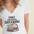 Easily Distracted By Cats And Books Cute Book Lover Women's Jersey Short Sleeve Deep V-Neck Tshirt Easily Distracted By Cats And Books Cute Book Lover Women's Jersey Short Sleeve Deep V-Neck Tshirt