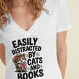 Easily Distracted By Cats And Books Lovers Reading Women's Jersey Short Sleeve Deep V-Neck Tshirt Easily Distracted By Cats And Books Lovers Reading Women's Jersey Short Sleeve Deep V-Neck Tshirt