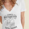 Easily Distracted By Cats And Books For Women Women's Jersey Short Sleeve Deep V-Neck Tshirt Easily Distracted By Cats And Books For Women Women's Jersey Short Sleeve Deep V-Neck Tshirt