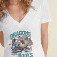 Easily Distracted By Dragons And Books Bookworm Women's Jersey Short Sleeve Deep V-Neck Tshirt