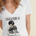 Education Is Freedom Teacher Women Books Black History Women's Jersey Short Sleeve Deep V-Neck Tshirt