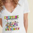 Everyone Communicates Differently Book Teacher Outfit Women's Jersey Short Sleeve Deep V-Neck Tshirt