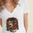 Fantasy Dragon Reading Book Lover Women's Jersey Short Sleeve Deep V-Neck Tshirt