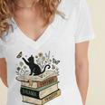 Fantasy Drama Tragedy Cat Book Lover Reading Humor Women's Jersey Short Sleeve Deep V-Neck Tshirt