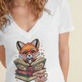 Fox Read Books Be Kind Stay Weird Reader Cute Nerd Bookworm Women's Jersey Short Sleeve Deep V-Neck Tshirt
