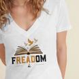 Freadom Anti Banned Books Lovers Reading Librarian Bookworm Women's Jersey Short Sleeve Deep V-Neck Tshirt