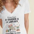 Gardening & Library Lover Books Reading Plants Cute Women's Jersey Short Sleeve Deep V-Neck Tshirt