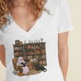 Ghost Reading Book Cat Lover Halloween Reading Enthusiast Women's Jersey Short Sleeve Deep V-Neck Tshirt