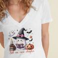 Ghost Reading Book Coquette Bow Halloween Girl Toddler Kid Premium Women's Jersey Short Sleeve Deep V-Neck Tshirt