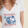 Girl Reading Book Summer Beach Vacation For Book Lover Women's Jersey Short Sleeve Deep V-Neck Tshirt