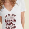 Go Outside Read a Book Vintage Bibliophiles Women's Jersey Short Sleeve Deep V-Neck Tshirt