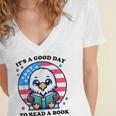 A Good Day To Read a Book Reading Eagle With American Flag Women's Jersey Short Sleeve Deep V-Neck Tshirt A Good Day To Read a Book Reading Eagle With American Flag Women's Jersey Short Sleeve Deep V-Neck Tshirt