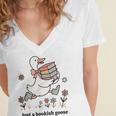 Goose With Books Cute Bookworm Reader Women's Jersey Short Sleeve Deep V-Neck Tshirt