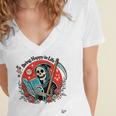Grim Reaper Reads a Book Women's Jersey Short Sleeve Deep V-Neck Tshirt