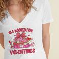 Groovy All Booked For Valentines Books Pink Coquette Bow Women's Jersey Short Sleeve Deep V-Neck Tshirt