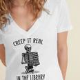 Halloween Skeleton Pun Book Lover Library Joke Women's Jersey Short Sleeve Deep V-Neck Tshirt