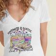 Happiness Is Coffee And a Good Book Women Love Reading Book Women's Jersey Short Sleeve Deep V-Neck Tshirt