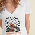 Haunted By My TBR Boo Halloween Book Lover Librarian Women's Jersey Short Sleeve Deep V-Neck Tshirt