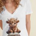 Highland Cow Reading Book Bookworm Women's Jersey Short Sleeve Deep V-Neck Tshirt Highland Cow Reading Book Bookworm Women's Jersey Short Sleeve Deep V-Neck Tshirt