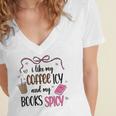 Iced Coffee & Reading Smut Books Girly Spicy Novels Women's Jersey Short Sleeve Deep V-Neck Tshirt