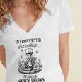 Introvert Read Spicy Books Lover Bookworm Skeleton Reading Women's Jersey Short Sleeve Deep V-Neck Tshirt Introvert Read Spicy Books Lover Bookworm Skeleton Reading Women's Jersey Short Sleeve Deep V-Neck Tshirt