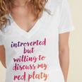 Introverted Willing To Discuss Red Platy Introvert Women's Jersey Short Sleeve Deep V-Neck Tshirt