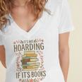 It's Not Hoarding If It's Books Book Lover Graphic Women's Jersey Short Sleeve Deep V-Neck Tshirt