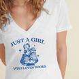 Just a Girl Who Loves Books Book Lover Bookish Women's Jersey Short Sleeve Deep V-Neck Tshirt