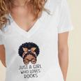 Just a Girl Who Loves Books Messy Bun Black Women Reading Women's Jersey Short Sleeve Deep V-Neck Tshirt