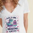 Just A Girl Who Loves Dragons And Books Lover Reading Book Women's Jersey Short Sleeve Deep V-Neck Tshirt Just A Girl Who Loves Dragons And Books Lover Reading Book Women's Jersey Short Sleeve Deep V-Neck Tshirt