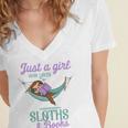 Just a Girl Who Loves Sloths And Books Women's Jersey Short Sleeve Deep V-Neck Tshirt Just a Girl Who Loves Sloths And Books Women's Jersey Short Sleeve Deep V-Neck Tshirt