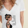 Just a Girl Who Has Tattoos And Love Books Tattooed Inked Women's Jersey Short Sleeve Deep V-Neck Tshirt