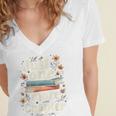 Just One More Chapter Book Reading Floral Teacher Book Lover Women's Jersey Short Sleeve Deep V-Neck Tshirt