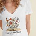 Just One More Chapter Open Book Flowers Women's Jersey Short Sleeve Deep V-Neck Tshirt