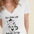 Life Is Better With Books Cats And Coffee Shirt Women's Jersey Short Sleeve Deep V-Neck Tshirt Life Is Better With Books Cats And Coffee Shirt Women's Jersey Short Sleeve Deep V-Neck Tshirt