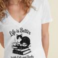 Life Is Better With Cats & Books Tuxedo Cat Mom Women Women's Jersey Short Sleeve Deep V-Neck Tshirt Life Is Better With Cats & Books Tuxedo Cat Mom Women Women's Jersey Short Sleeve Deep V-Neck Tshirt