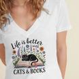Life Is Better With Cats And Books Women's Jersey Short Sleeve Deep V-Neck Tshirt Life Is Better With Cats And Books Women's Jersey Short Sleeve Deep V-Neck Tshirt