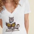 Life Is Better With Cats Coffee Books Cat Reading Book Women's Jersey Short Sleeve Deep V-Neck Tshirt